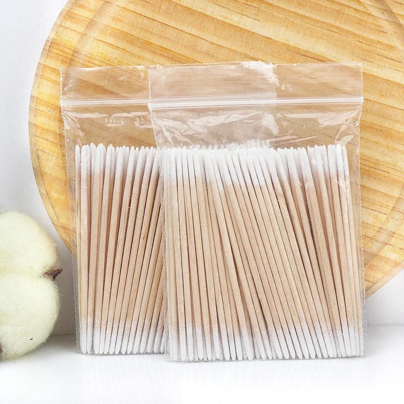 7cm Disposable Ultra Micro Cotton Swab Brush Double Head Wood Makeup Brushes Multipurpose Eyelash Extension Glue Removing Tools