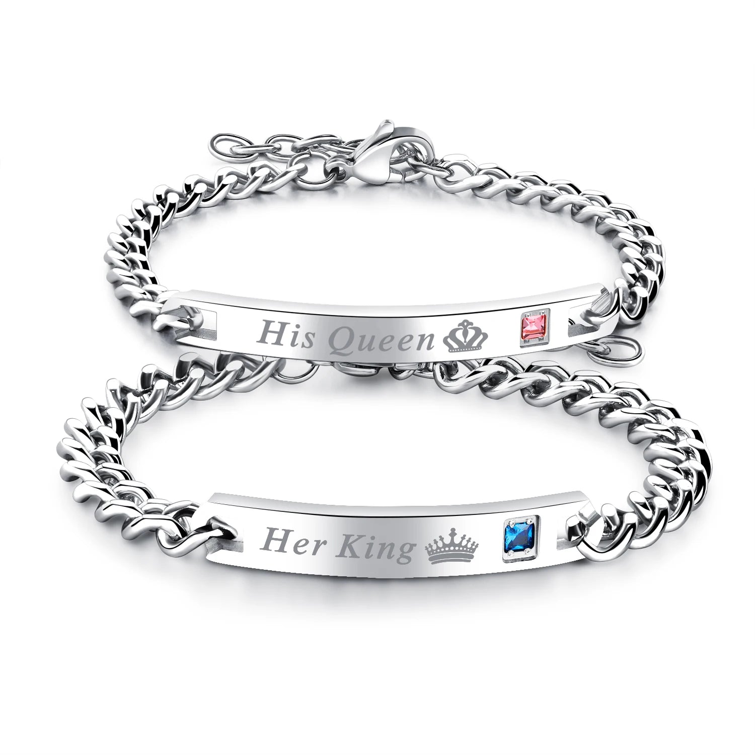 New Arrivals Lover Bracelet Jewelry Stainless Steel Zircon Inlay Adjustable Link Chain His Queen Her King Couple Bracelet