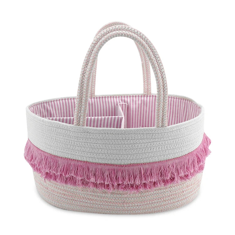 Hot Selling Foldable pink Cotton Rope Diaper Caddy Nappy Tote Basket