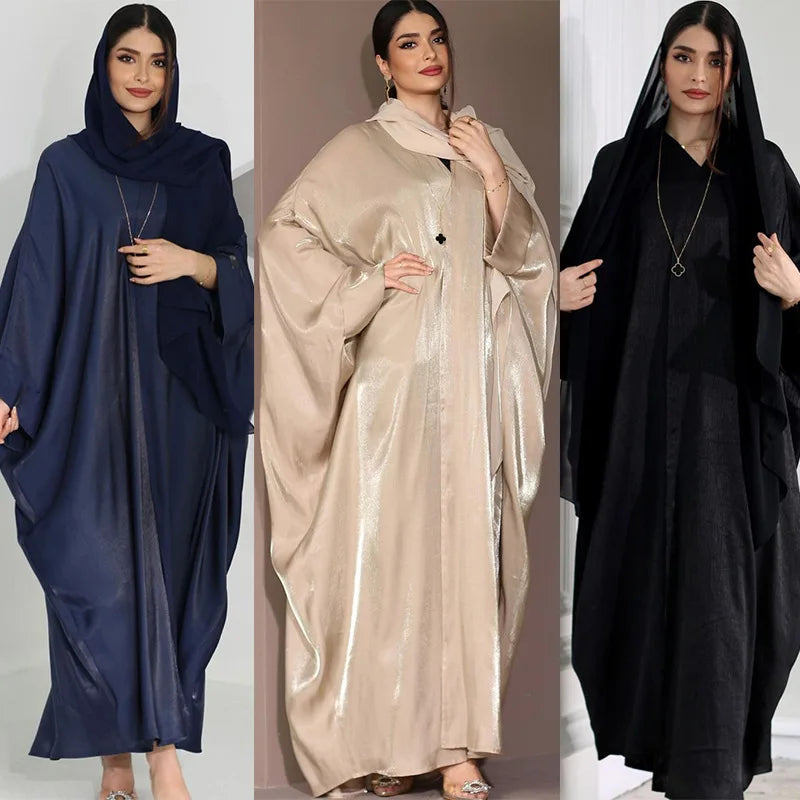 Liu Ming New Fashion Long Sleeve Caftan Muslim Satin Abayas for Women Large Size Muslim Dress