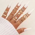 Vintage Geometric Rings Set for Women Men Punk Hollow Butterfly Pearl Chain Knuckle Rings Trend Jewelry Set
