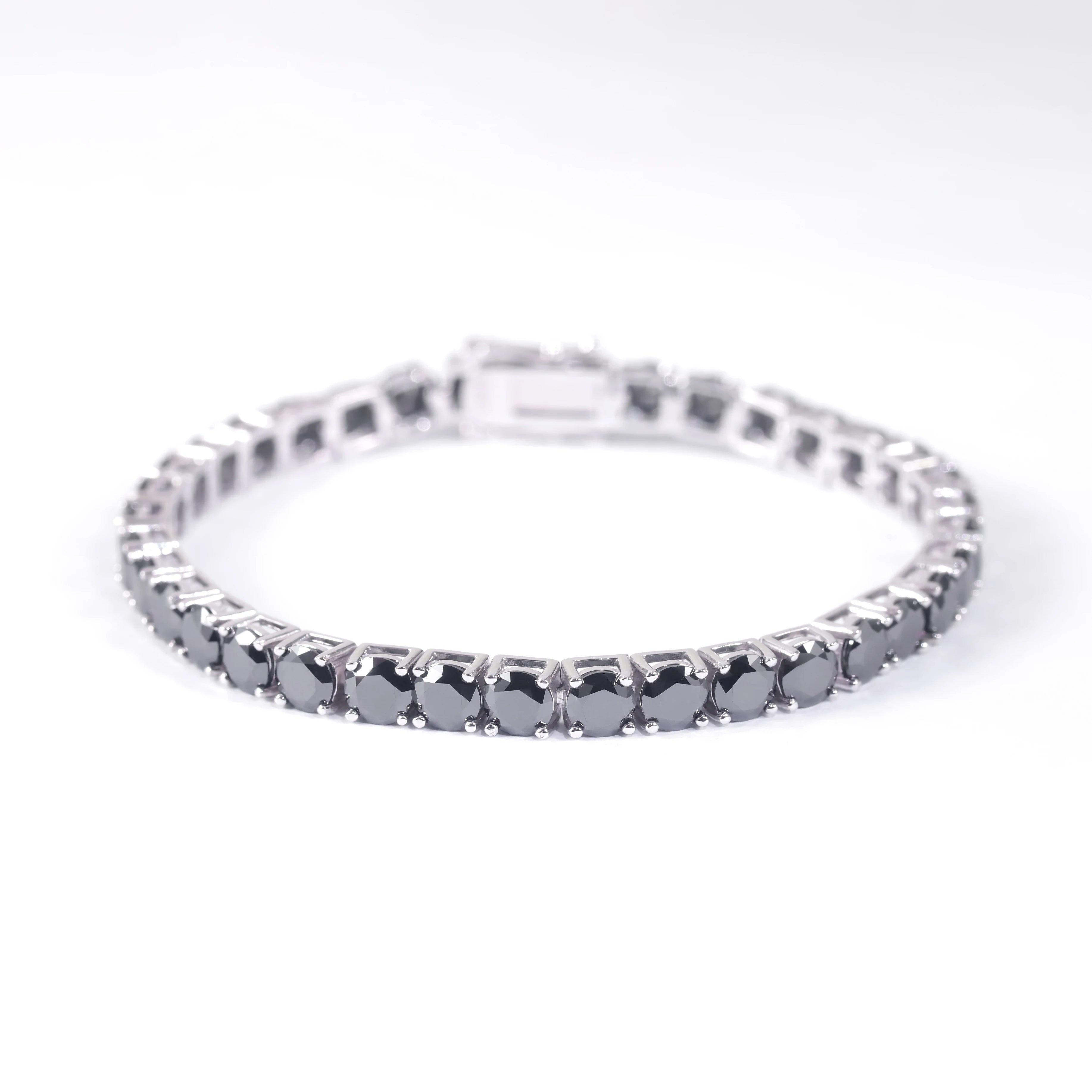 Abiding Custom Hip Hop 925 Sterling Silver Moissanite Diamond Women Men 7 Inches Tennis Bracelet Black Moissanite Tennis Chains