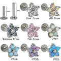 Flower Shaped Internally Threaded Lip Bar Ear Studs 16G Stainless Steel CZ Gem Cubic Zircon Flat Base Ear Cartilage Wedding