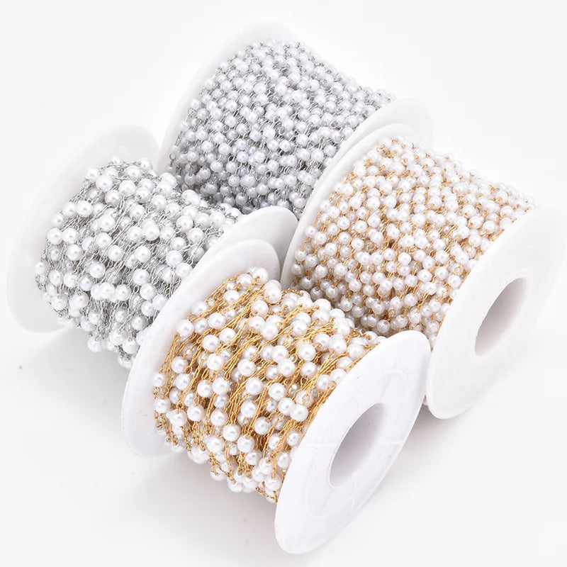 Fashion Stainless Steel Imitation Pearl Chain for Handwork Necklace Bracelet Jewelry Accessories