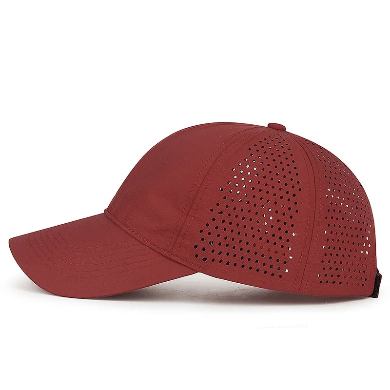 6 Panel 100% Polyester Oxford Dobby Dot/Fruit Waterproof Laser Cut Hole Perforated Dad Hat Patch Sports Baseball Caps