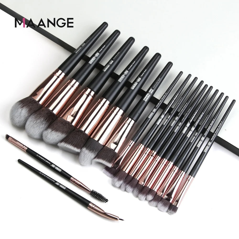 MAANGE Wholesale Black Private Label Delicate Brush Hand Nylon Hair Professional 18pcs Makeup Brush Set