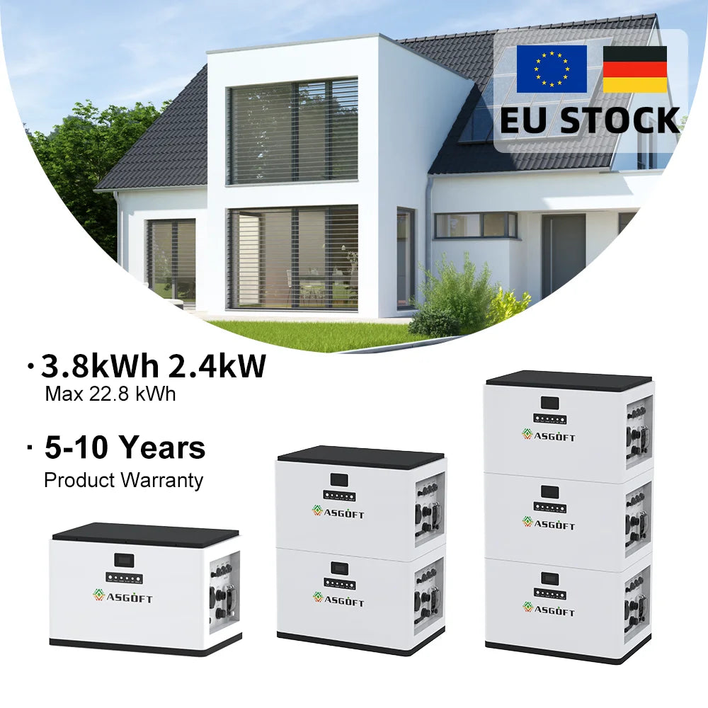 German Stock 3800WH LiFePO4 Battery 3.8kWh 2400W Hybrid Grid Balcony Storage Solar Home Energy System IP65 CAN CE IEC EN
