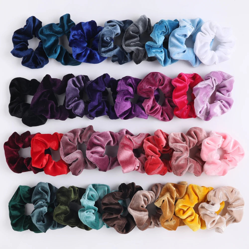 QIYUE Hot Sale 60 Colors Available Wholesale Velvet Plain Hair Scrunchies