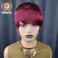 Ready to Ship 99J Color Short Pixie Cut bob Wig Uticle Aligned Brazilian Bob Wig with Bangs for Women Raw Virgin Human Hair Wigs