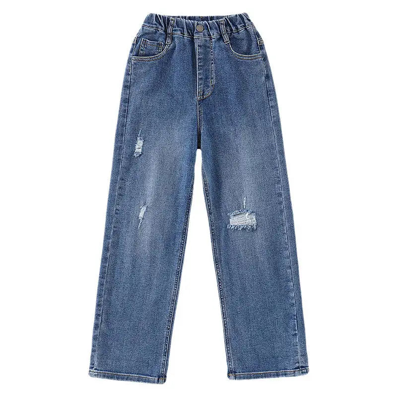 High Quality Girl Jeans Girls Loose Hole Wide Leg Denim Kids Jeans Pants