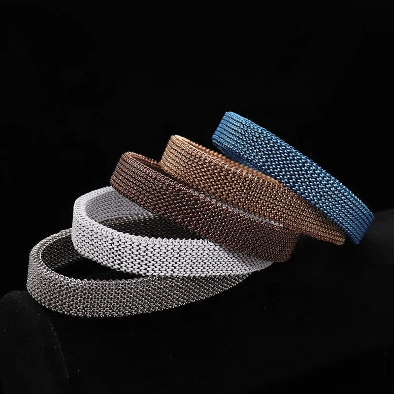 VEROMCA Spring Bracelet Black Gold Plated Stretch Mesh Design Jewelry Men's Stainless Steel Bracelet