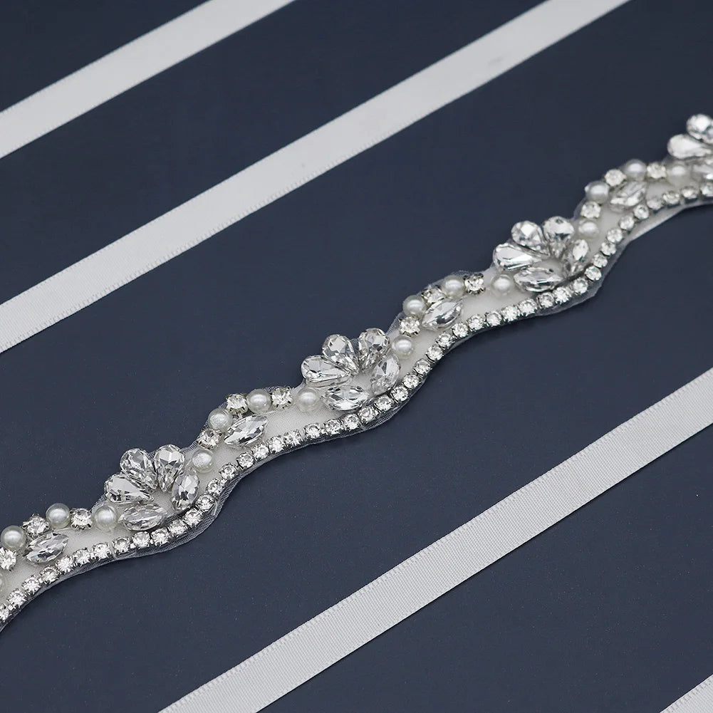 Silver Luxury Handmade with Bridal Waist Chain Rhinestone Ribbon Jewelry Accessories Chain Waist Belt for Brides Dress
