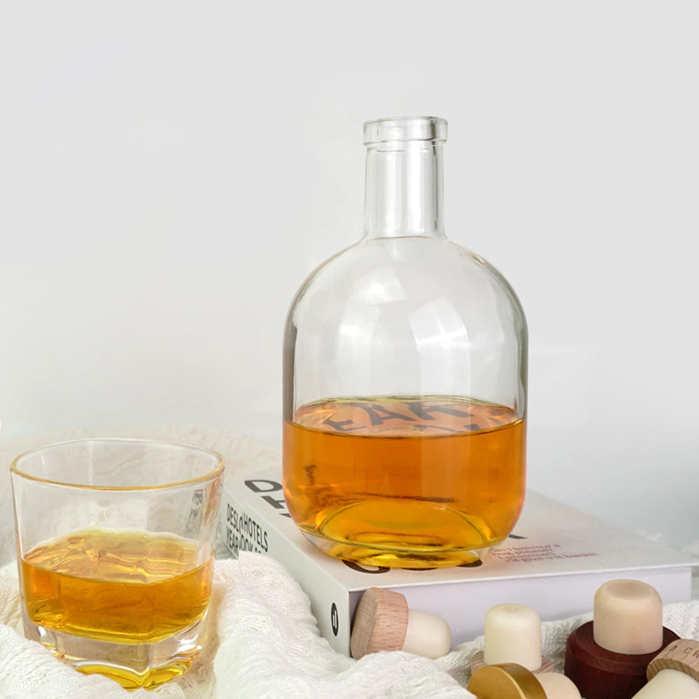 Worry-Free After-Sales 100ml 300ml Round Glass Bottles for Vodka Luxury Spirits Water Whiskey with Aluminum Cork Custom Label