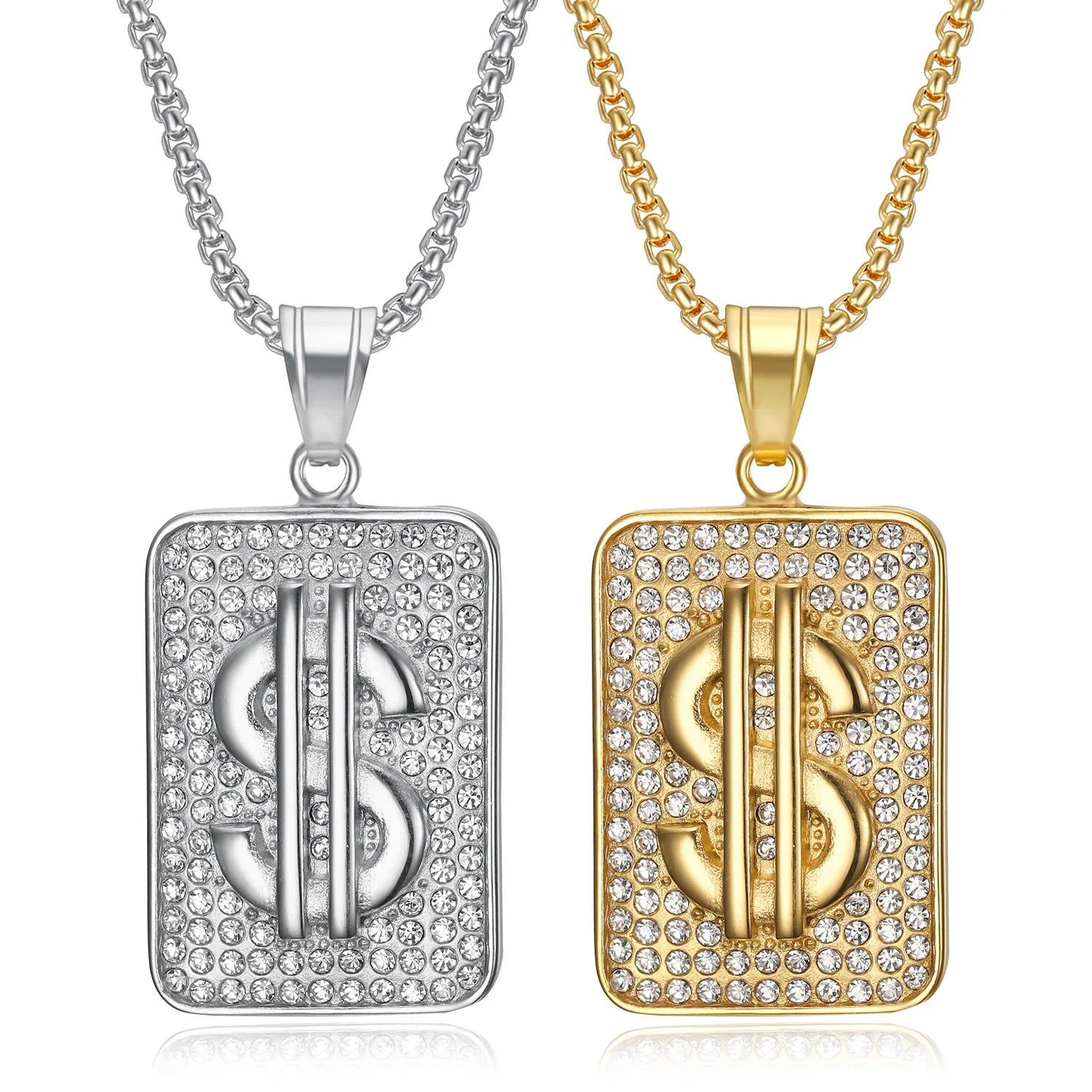 Stainless Steel Gold Color Hip Hop Money Dollar Pendant Neck Chain Fashion Dollar Sign Necklaces for Men Rap Singer Jewelry