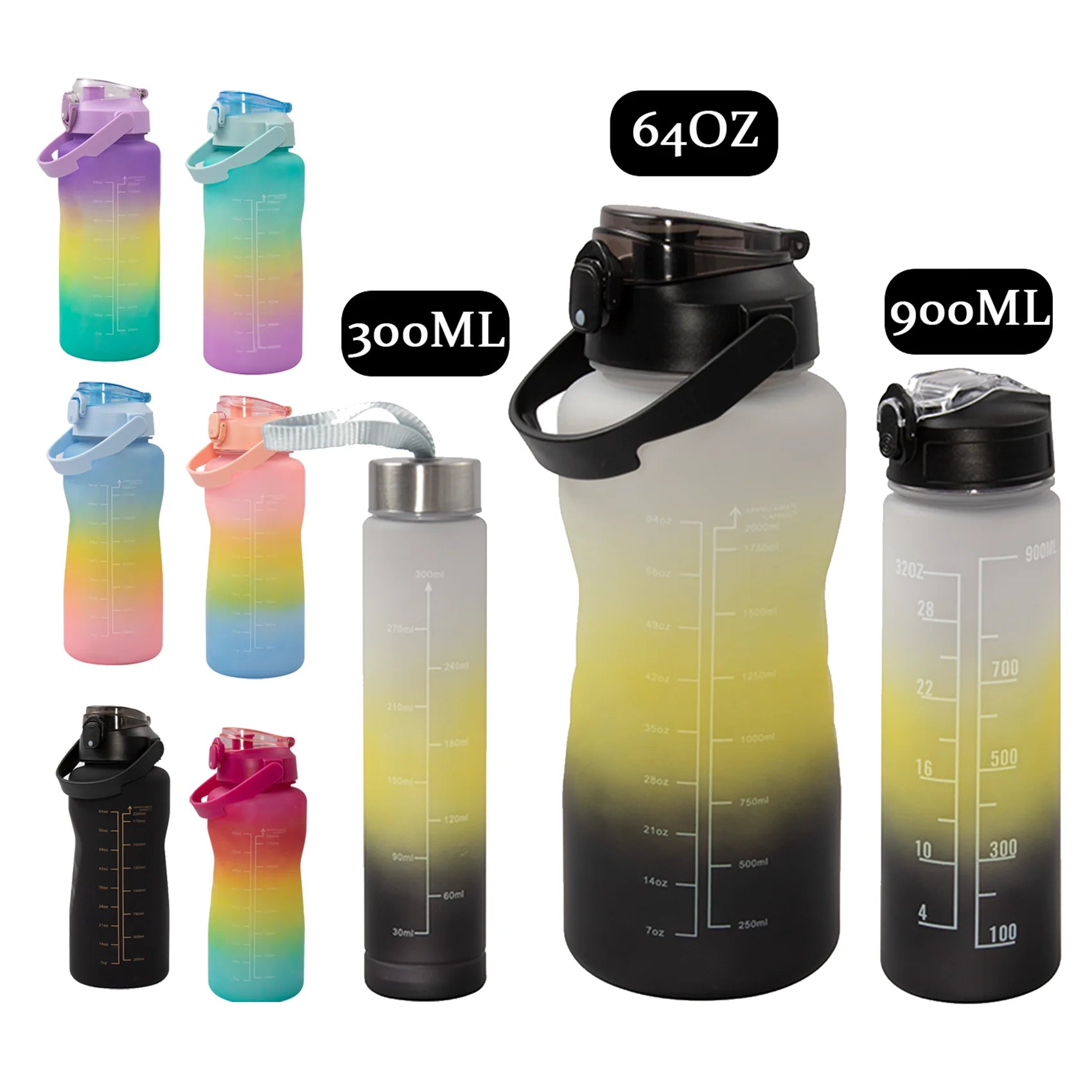 3-Piece 2L BPA Free Eco-Friendly Plastic Sport Water Bottles Set with Straw Direct Drinking Gym & Fitness Drinkware