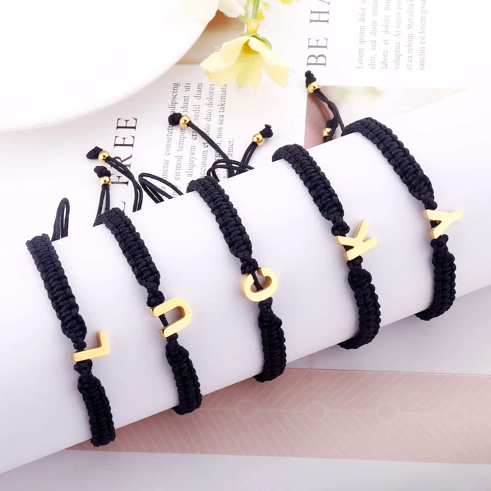 Hot Sale Handmade Woven Letter Bracelets Red Rope Braided Stainless Steel 26 Initial Letter Bracelet