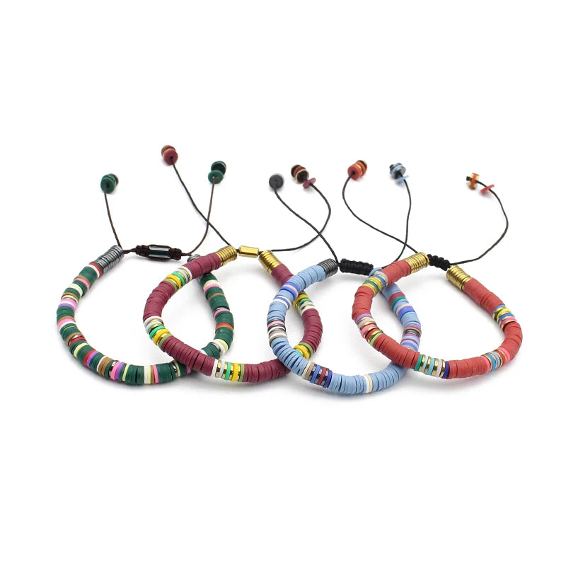 Fashion Handmade DIY Boho Chic Neutral Bracelet Polymer Clay Adjustable Colored Gold-plated Beaded Bracelet