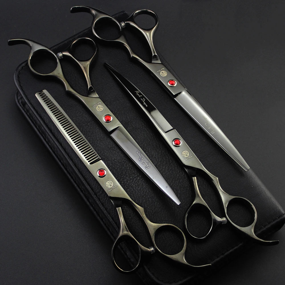 Pet Scissors Purple Dragon 7"  Stainless Pet Grooming Scissors Set Straight Shears Thinning Scissors Dog Curved Shears Z3003