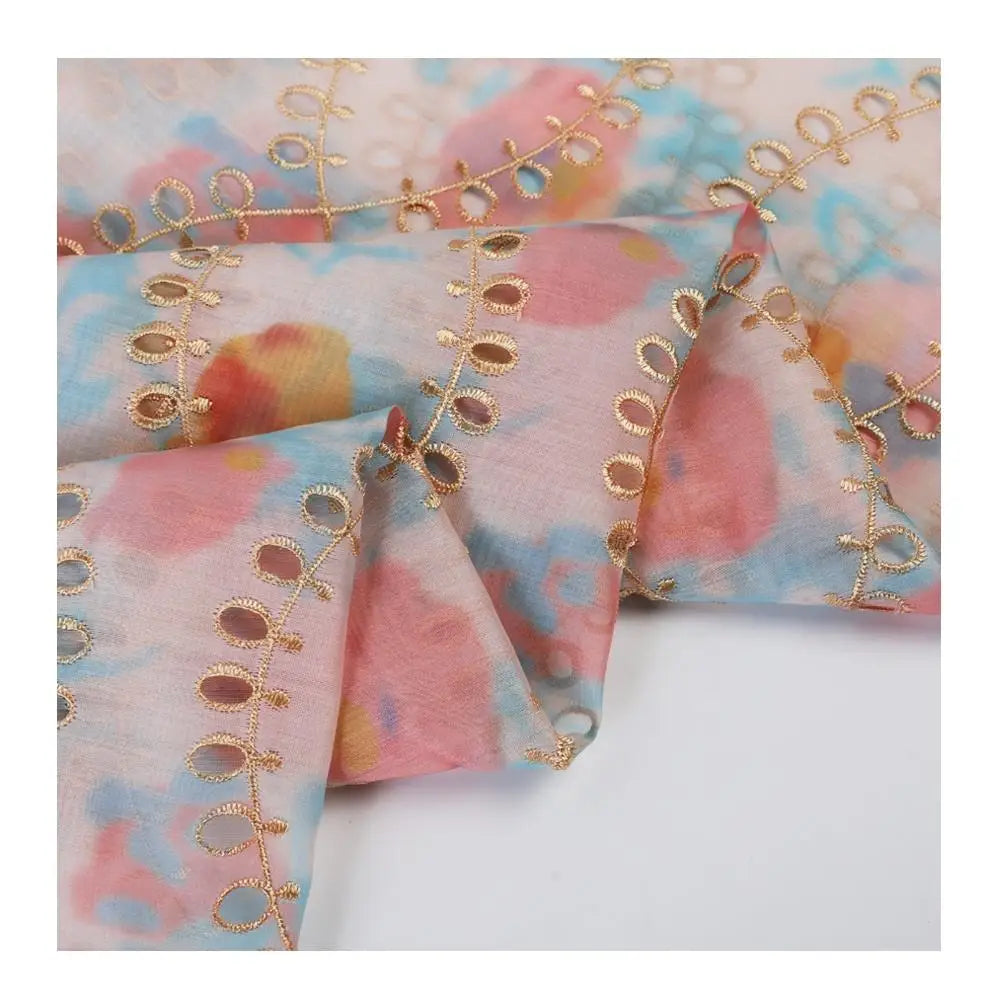 Luxury 100% Polyester Soft Chiffon Embroidery Fabric Printed Pattern for Sleepwear Weddings Girls Accessories (Lightweight)