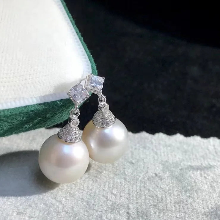 E502 11-12mm DIY Natural  Freshwater Pearl Charm Earrings Mounting Accessory 925 Sterling Silver Gold Plated  Jewelry for Women