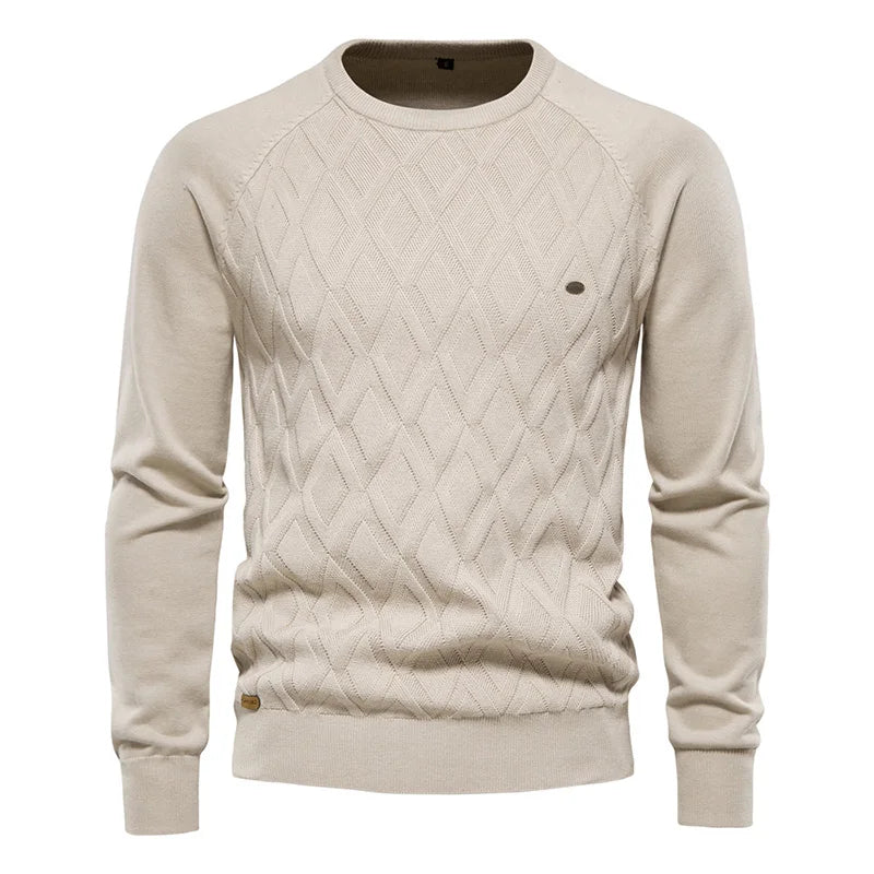 New Design Knit 100% Cotton Pullover Custom Logo Solid Color Winter Long Sleeve Men Sweater