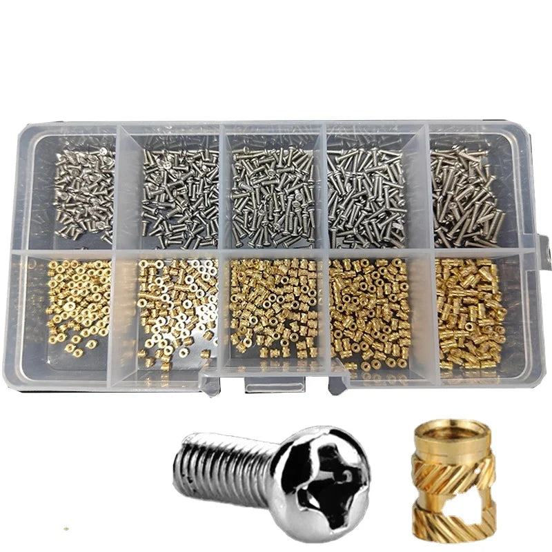 Brass Nickel Plated 304 Stainless Steel Nut Bolt Set M1.4 M1.6 M2 M2.5 DIN Standard Double Twill Knurl Embedded