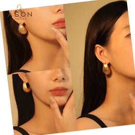 Ason Hot Selling Minimalist Water Drop Oval Stud Earrings Women 18k Gold Plated Stainless Steel Waterproof Jewelry Earrings