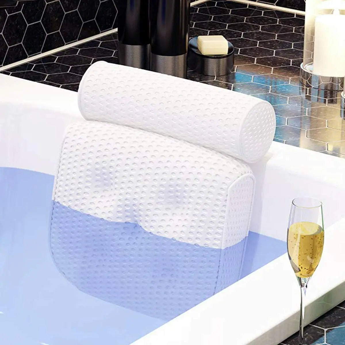 Lk Luxury White Eco-Friendly SPA Bath Pillow for Bathtub Soft 4D Mesh Cushion Head Neck Shoulder and Back Support