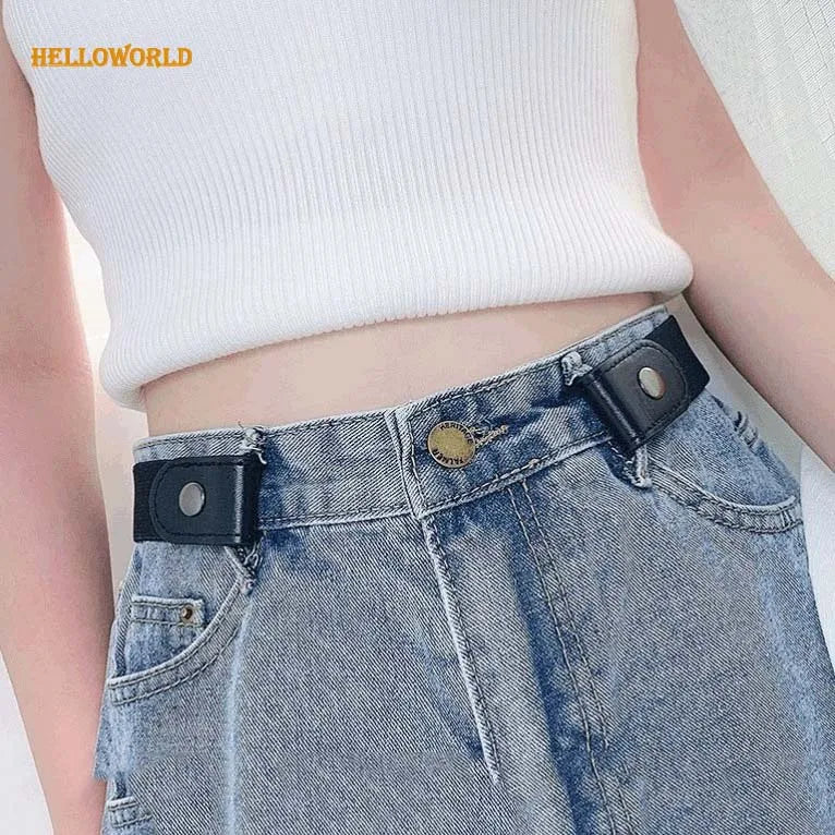 Fashion Buckle-free Elastic Invisible Belt Jeans Stretching Pu Leather Belt No Hassle for Men Women Leather Belt Without Buckl