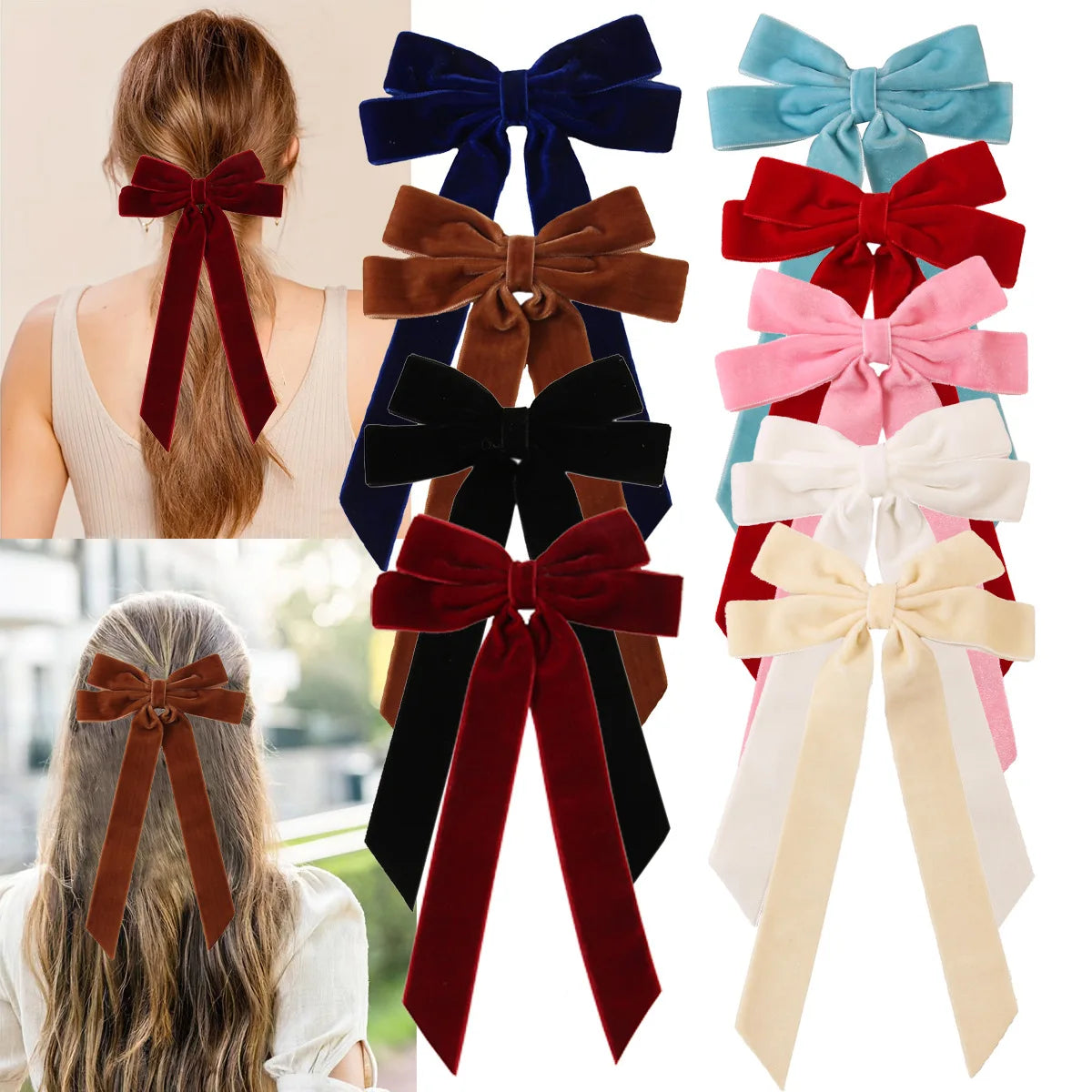 SongMay New Velvet Ribbon Hair Bow Sweet Hair Bow Long Tail Bowknot Bow Clip for Women Hair Accessory