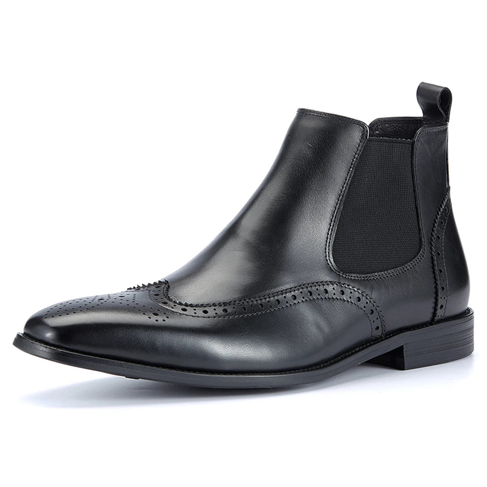 Classic Top Grade Men's Cowhide Chelsea Boots Business Office Casual Slip-On Formal Ankle Shoes Free Anti-Slippery Flat for
