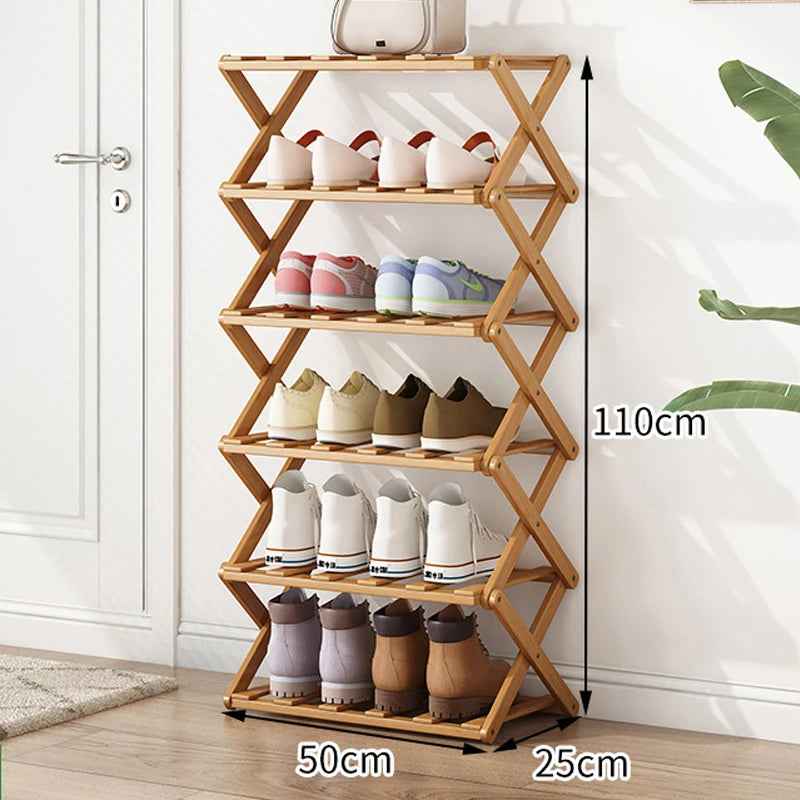 Nature Bambo Multi-layer Factory Portable Shoe Rack Storage Household Entryway Space Saving Foldable Shoe Rack Organiser