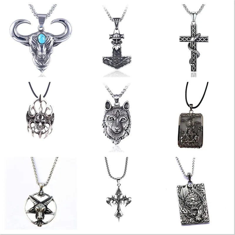 Hypoallergenic Stainless Steel Chain Necklace Vintage Skull Bull Head Necklace Fashion Cross Necklace for Women Men