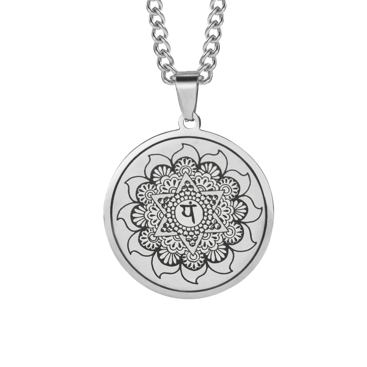 Fashion Stainless Steel Lotus Flower 7 Chakra Pendant Necklace Vintage Ancient Indian Yoga Mandala Om Necklace