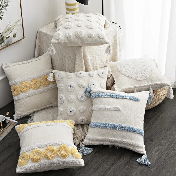 New Design Bohemian Style Boho Cotton Woven Moroccan Tufted Pillow Case Cushion Cover Tassel Geometric Home Hotel Hospital Use