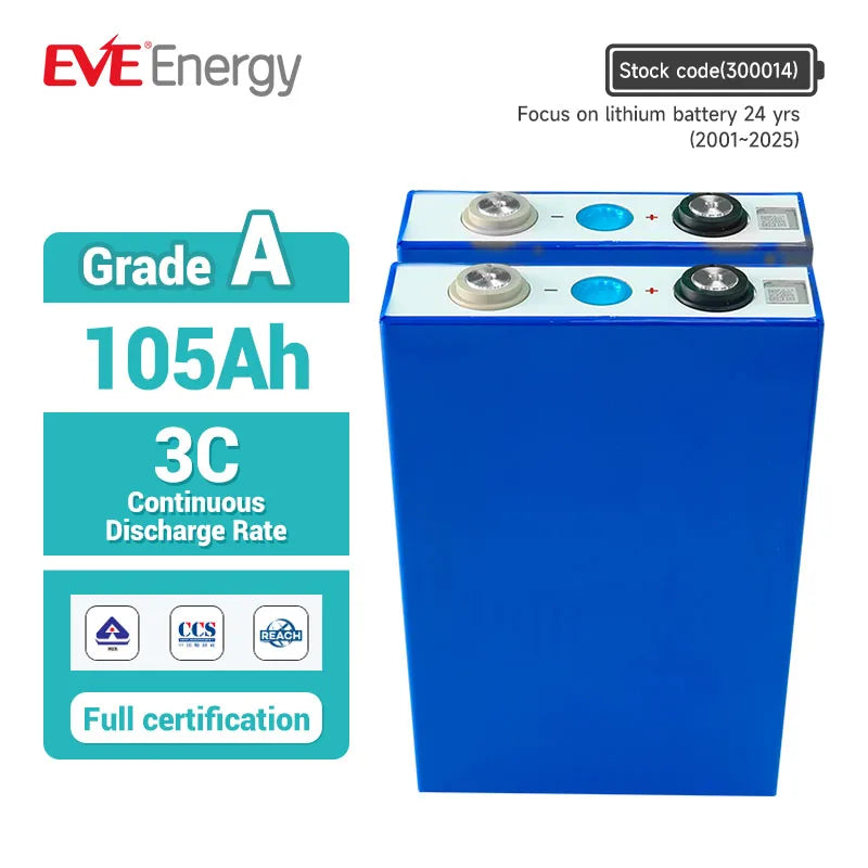 EVE EU Stock LF105 105Ah 4000 Cycles 3.2V LiFePO4 Battery 60V Electric Scooter Battery 105Ah 3.2V Lithium Battery