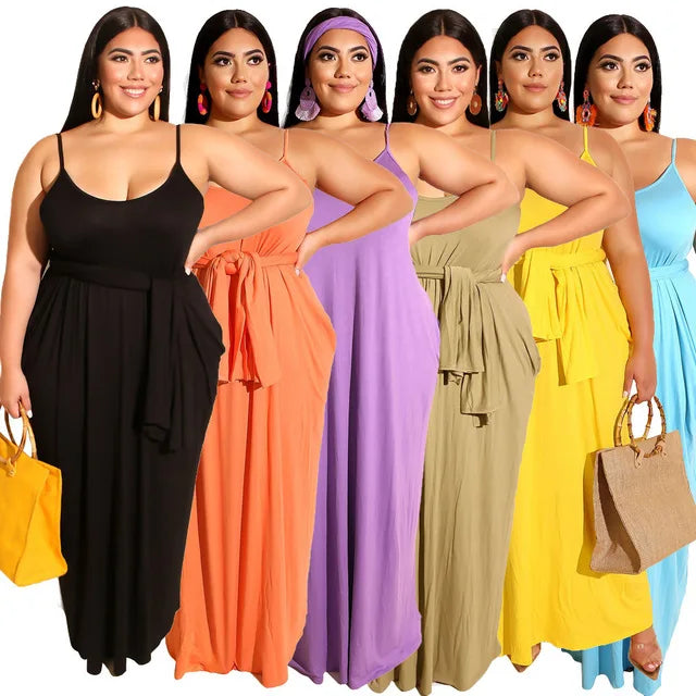 Top Quality Women Summer Purple Sleeveless Slip Dress Fat People 5XL Plus Size Dress With Headband