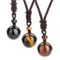 G340 Men Necklace Handmade Weave Tiger Eye Stone Round Bead Natural Crystal Tiger Eye Necklace