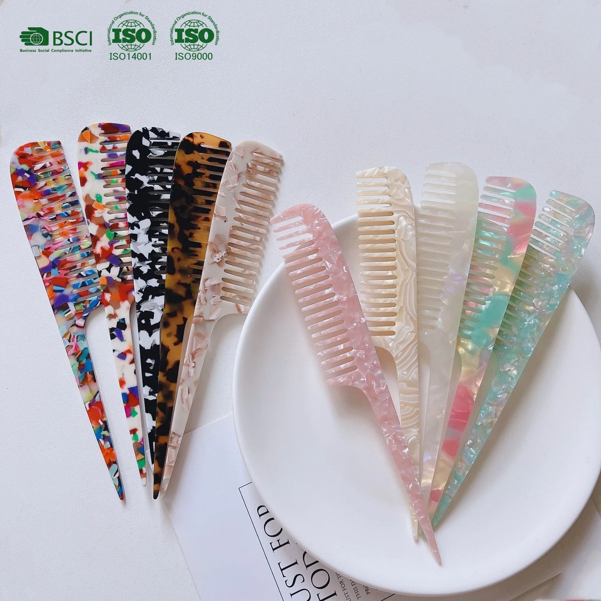 BSCI Factory YHJ Wholesale Hair Combs Custom Vintage Marbled Hair Comb Acetate Long Handled Pointed Tail Comb for Women