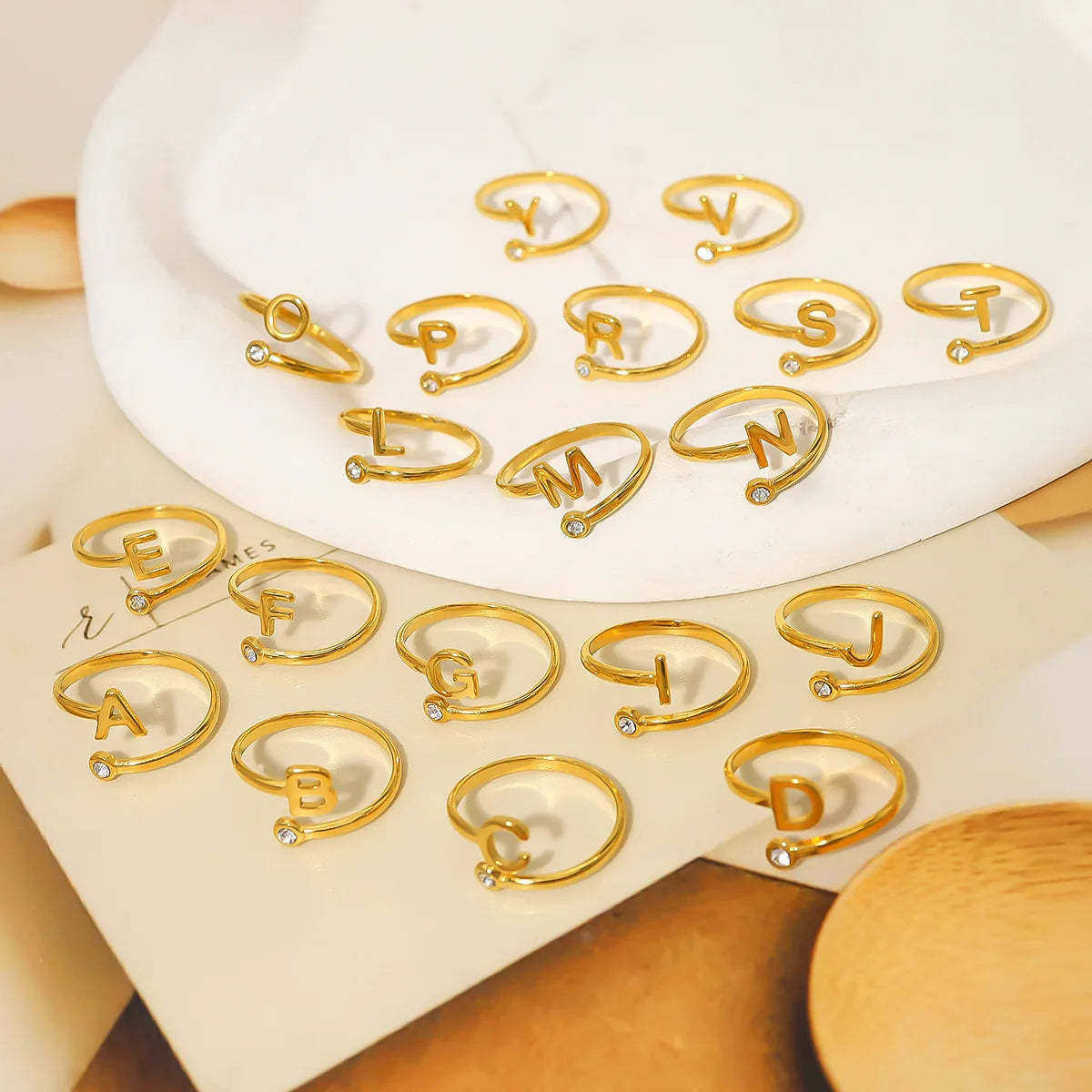 High Quality Gold Plated Initial Letter Ring No Fade Stainless Steel Open Ring for Women Party Anniversary Gift