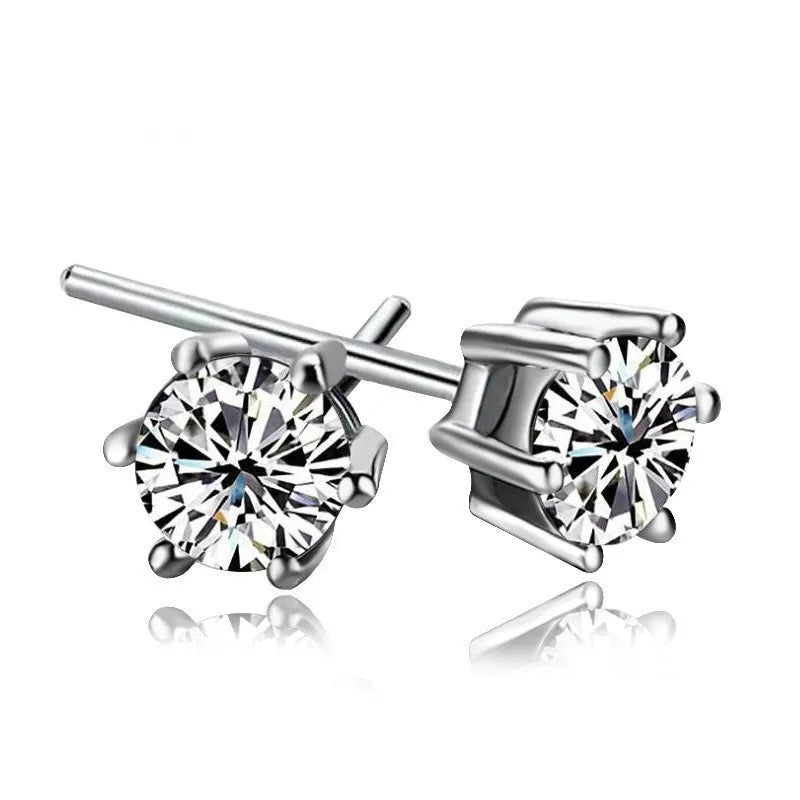 New Hot Fashion 925 Sterling Silver Crystal Six Claw Earrings for Women Girls Gift Fashion Statement Jewelry