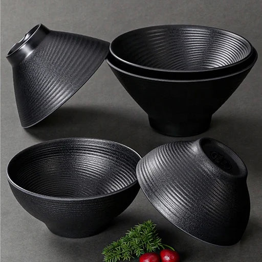 In Stock Vintage Customized Melamine Japanese Style Pho Ramen Soup Noodle Rice Black Matte Bowls