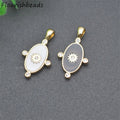 Jewelry Making Supplies Nickel Free Anti Rust Gold Plated CZ Pave White Black Enamel Star Oval Necklace Pendants