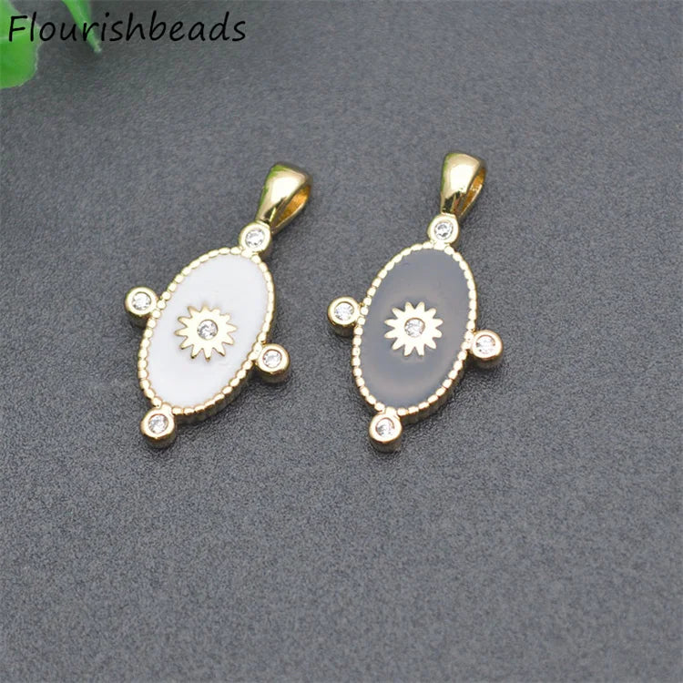 Jewelry Making Supplies Nickel Free Anti Rust Gold Plated CZ Pave White Black Enamel Star Oval Necklace Pendants