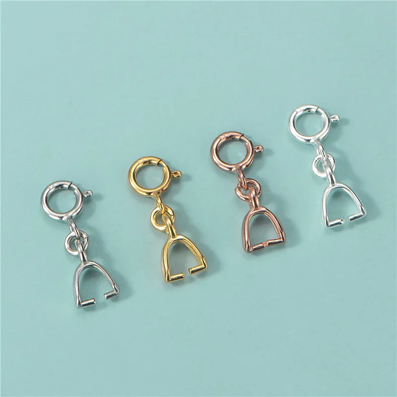 Vintage Pendant Pinch Bail Clip 925 Sterling Silver Spring Clasp With Pinch Connectors for Jewelry Making