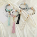 Silicone Keychain for Keys Tassel Wooden Beads Wrist Keyrings Bracelet Fashion Anti-lost Useful Women Men Keychains Wholesale