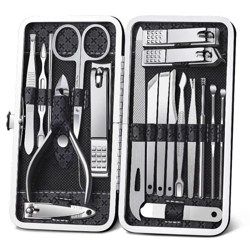 FX-NT66 Luxury 19-Piece Stainless Steel Nail Art Care Manicure Set Customize Logo Professional Nail Ket for Finger and Foot
