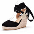 New Fashion Walking Style Womens Lace up Espadrilles Closed Toe Wedges Sandals Strappy Slingback Platform Heels