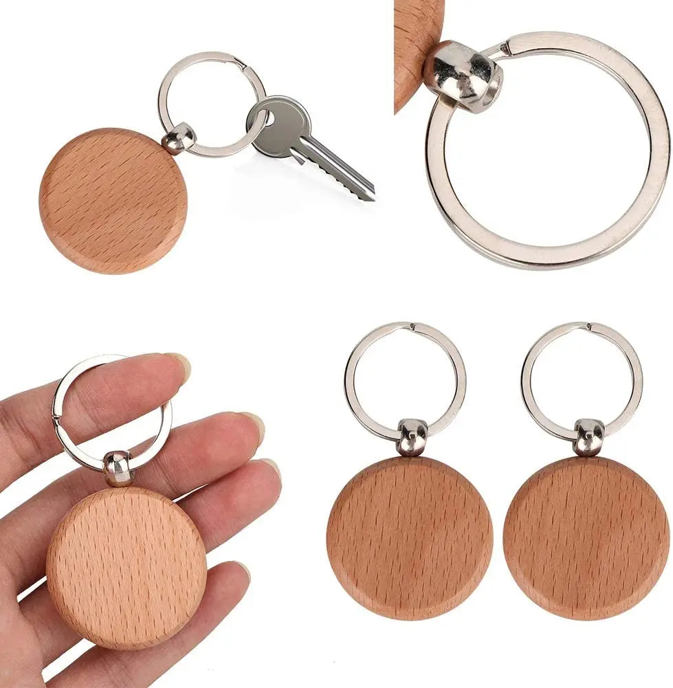 TaiLai Gift Round Blank Wooden Key Chain Personalized Wood Keychain Ring Tags Craft Pendant Accessories DIY Clothing Bag