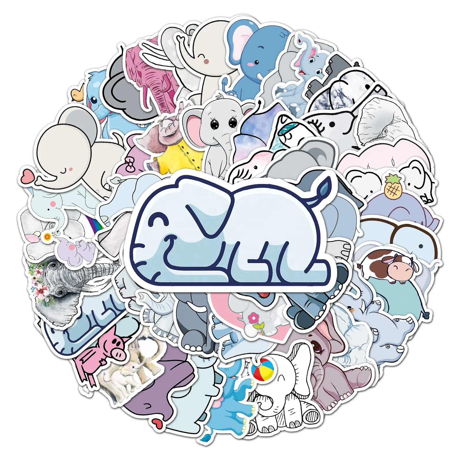 50Pcs Fresh Animal Elephant Cute Sticker for Girl Student Skateboard Luggage Laptop Notebook Promotion Stickers Cartoon